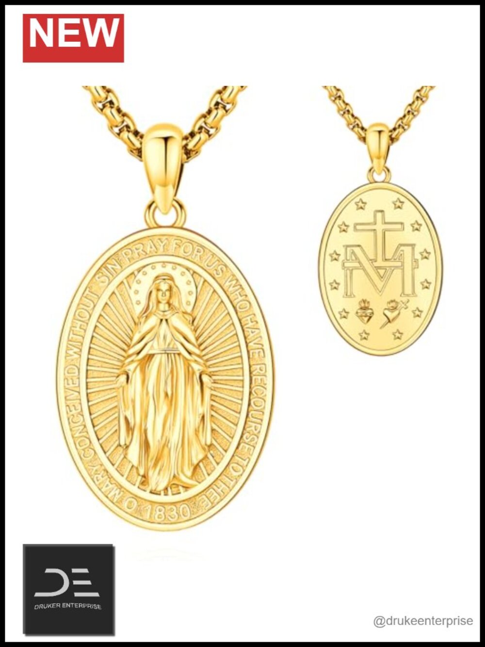 Sterling Silver Miraculous Medal Pendant Necklace Religious